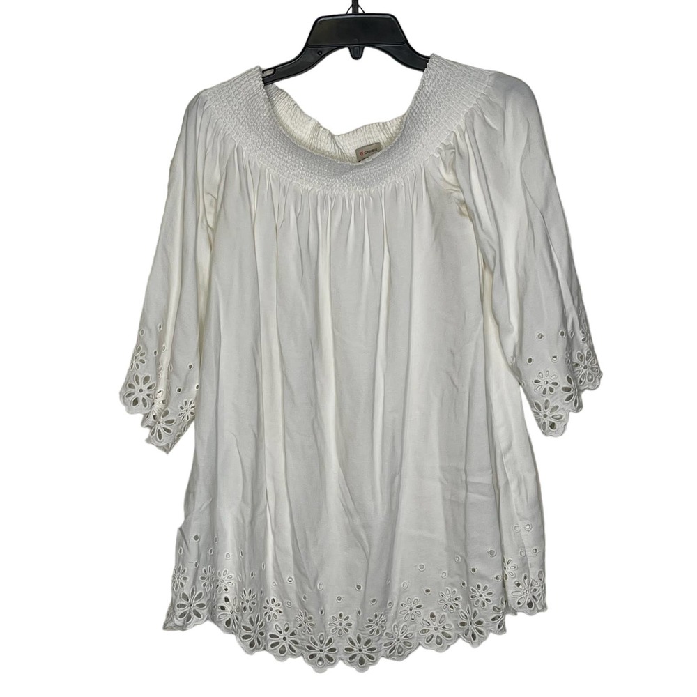 Daniel Cremieux Blouse Top Size Small‎ White With Floral Lace Rayon Womens
